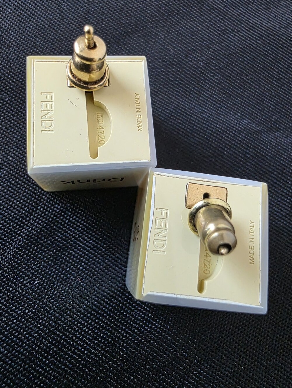 Auth Fendi Mother-of-Pearl 'Logo Cube Stud Earrings - Picture 8 of 9